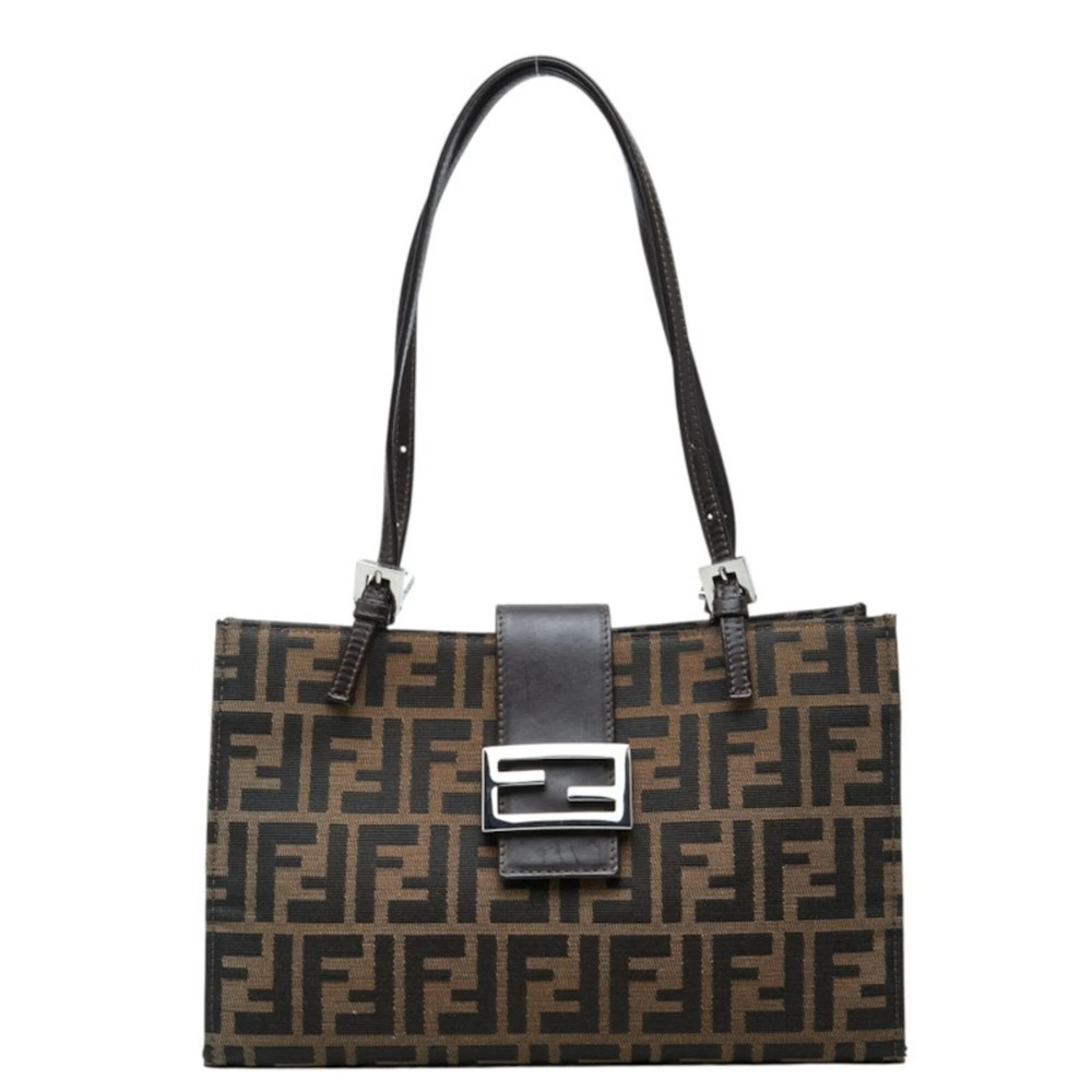 Fendi Zucca handbag, brown canvas and leather, women's.